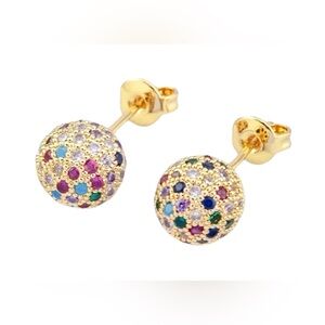Sparkling Multicolor 18K Goldplated Crystal Ball Stud Earrings